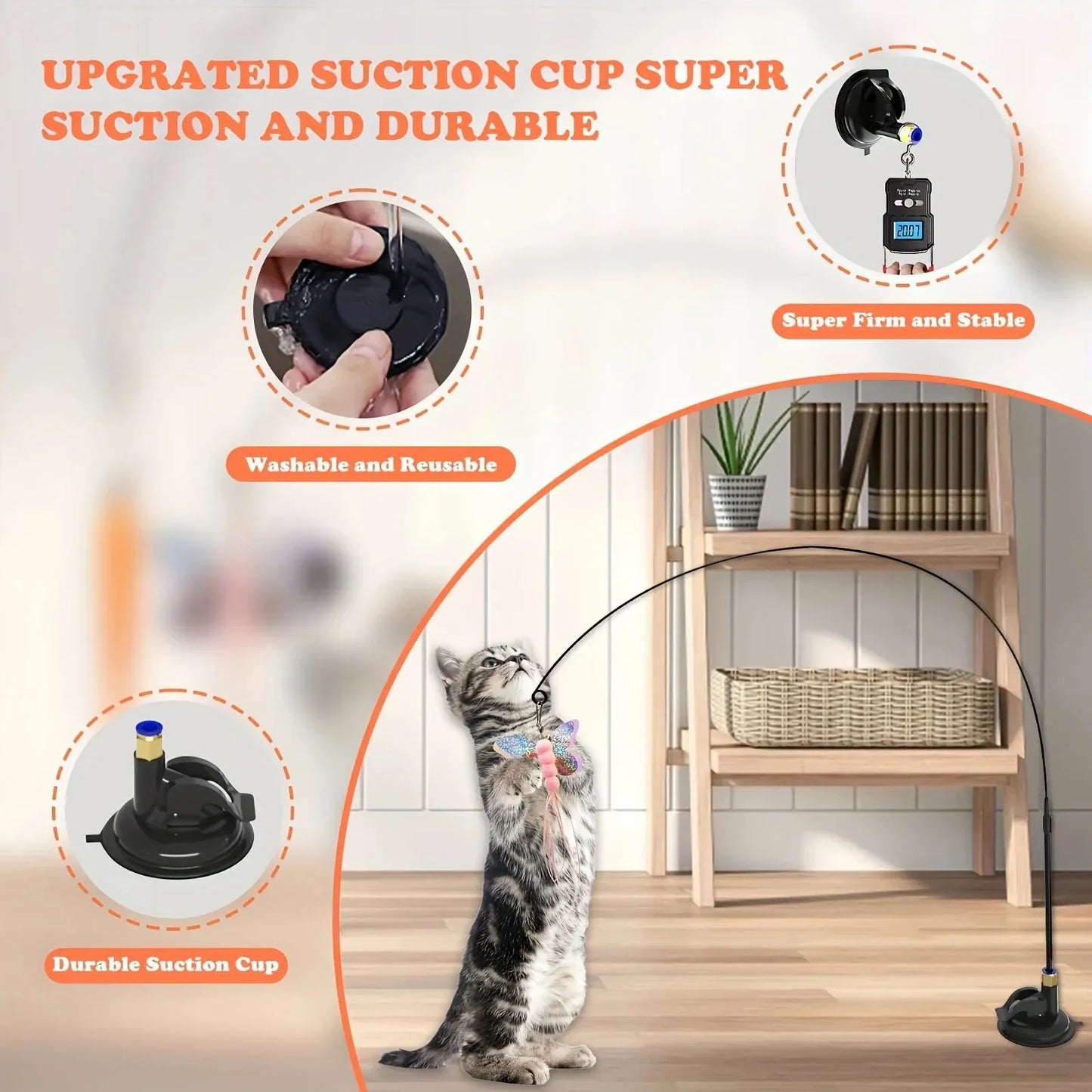 SUCTION CUP INTERACTIVE BELL & FEATHER WAND - CAT TEASER TOY