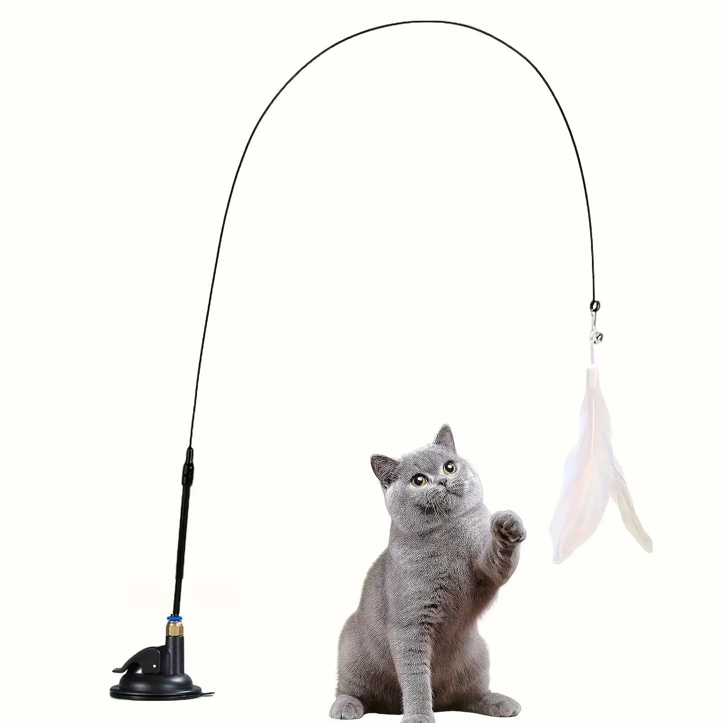 SUCTION CUP INTERACTIVE BELL & FEATHER WAND - CAT TEASER TOY
