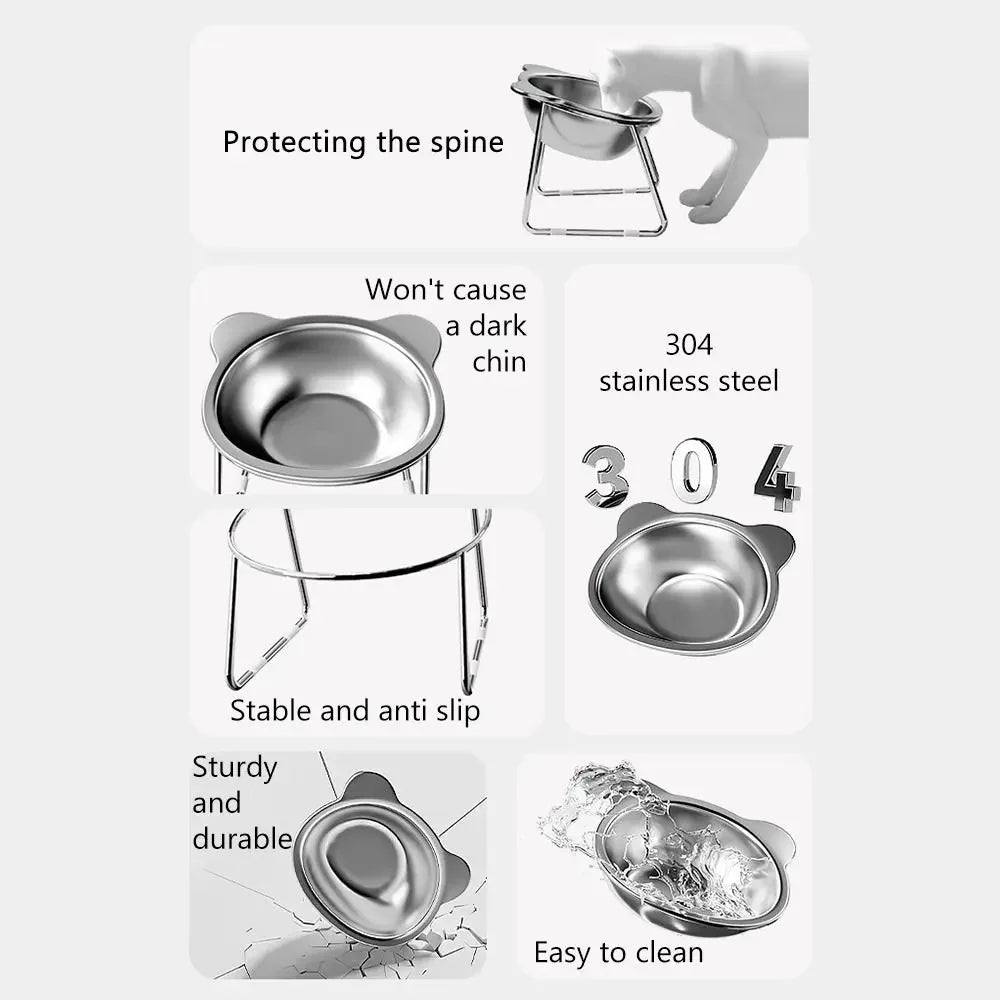 STAINLESS STEEL RAISED CAT BOWL WITH 15° ELEVATED DESIGN