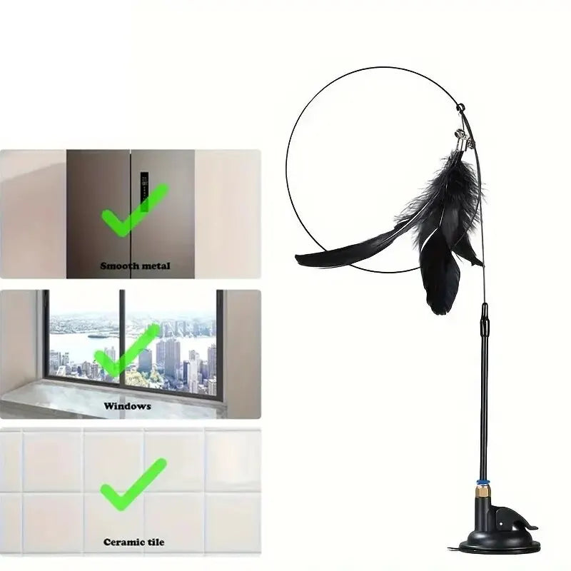 SUCTION CUP INTERACTIVE BELL & FEATHER WAND - CAT TEASER TOY