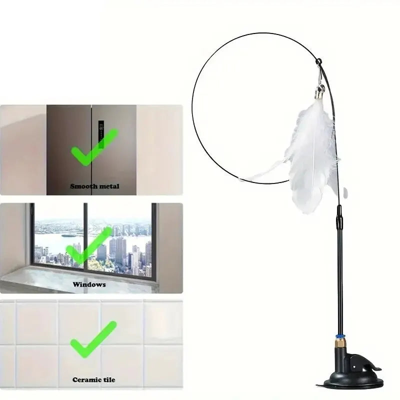 SUCTION CUP INTERACTIVE BELL & FEATHER WAND - CAT TEASER TOY
