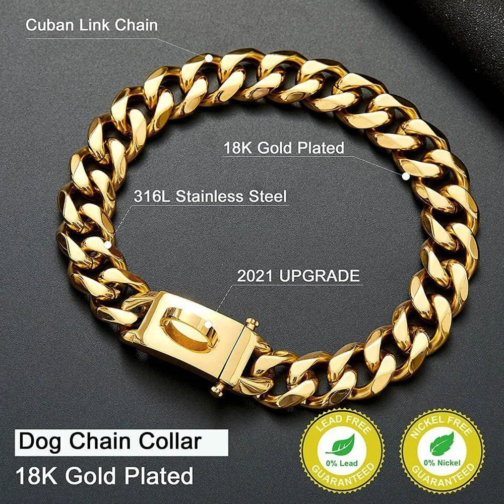 GOLD OR SLIVER CUBAN CHAIN COLLAR FOR DOGS