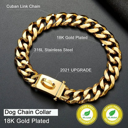 GOLD OR SLIVER CUBAN CHAIN COLLAR FOR DOGS