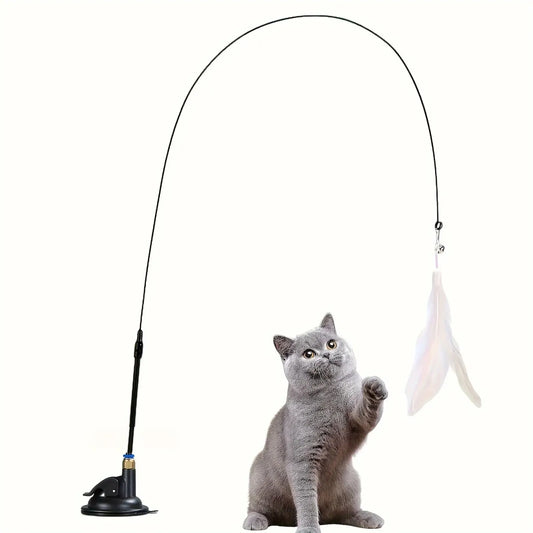 SUCTION CUP INTERACTIVE BELL & FEATHER WAND - CAT TEASER TOY