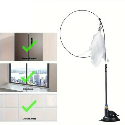 SUCTION CUP INTERACTIVE BELL & FEATHER WAND - CAT TEASER TOY