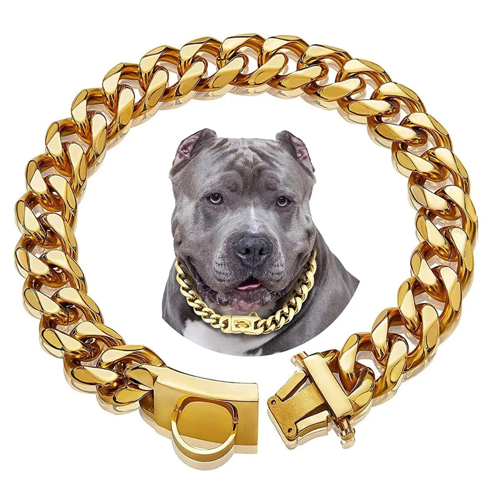 GOLD OR SLIVER CUBAN CHAIN COLLAR FOR DOGS