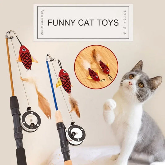RETRACTABLE FISHING ROD CAT TOY